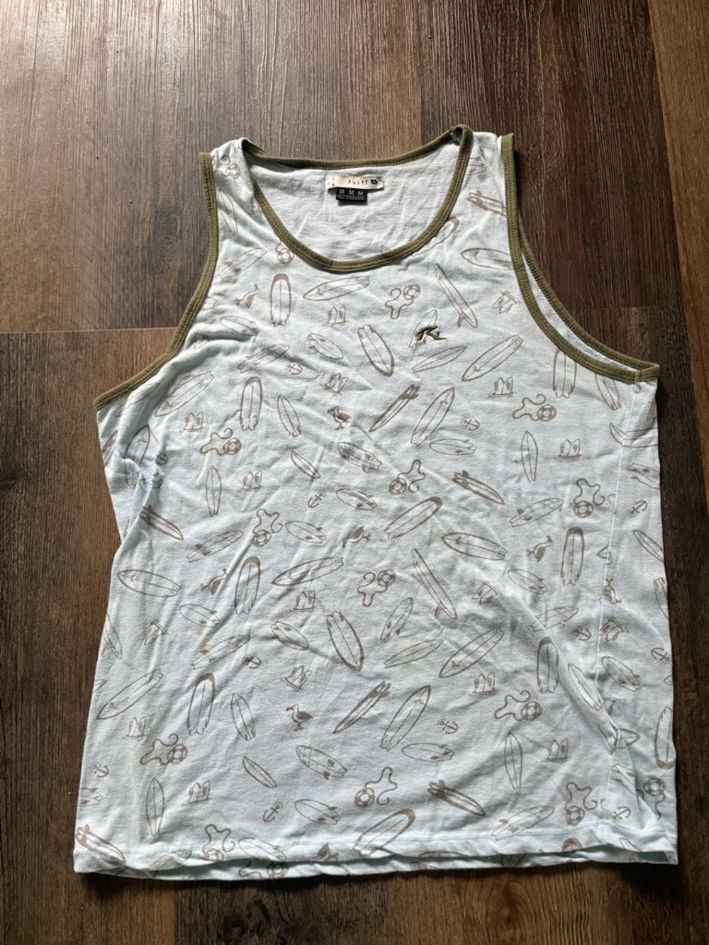Rusty Light Blue Surf Tank with Olive Trim